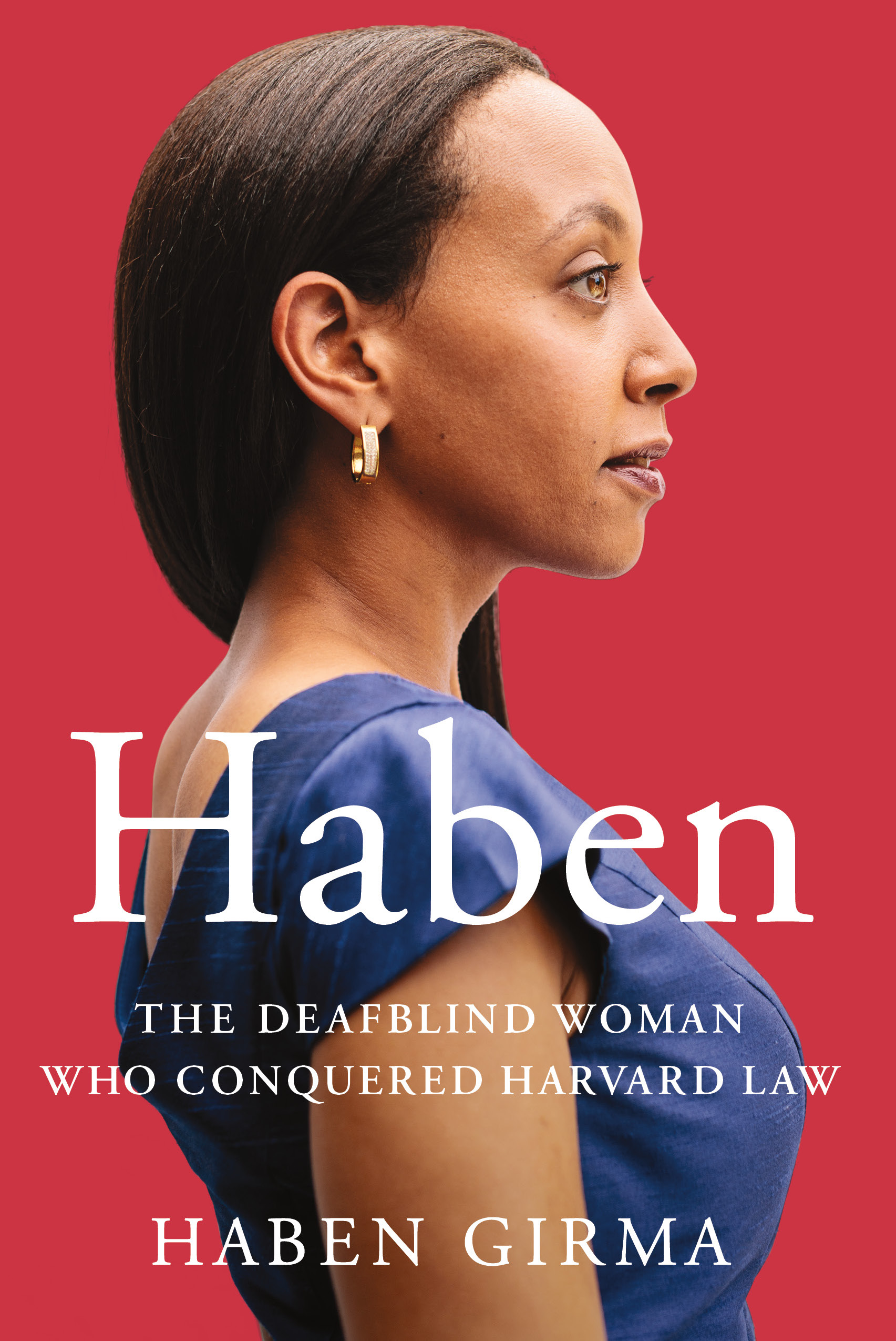 book cover with red background and woman in profile